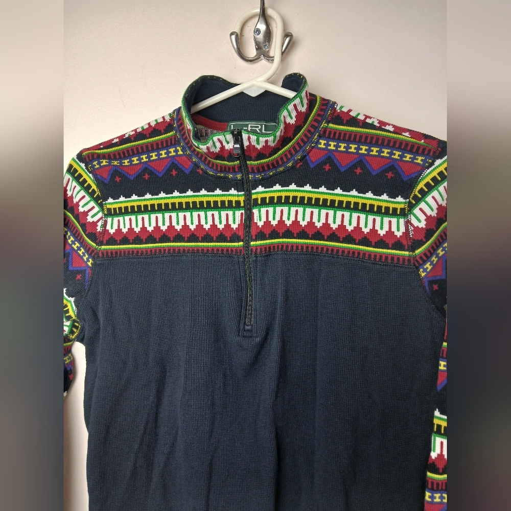 Lauren Active Ralph Lauren Black Thermal Aztex ¼ Zip Top Size 1X - Picture 3 of 5